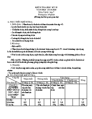 Ma trận và đề kiểm tra học kỳ 2 môn Vật lý Lớp 7 - Năm học 2018-2019 (Có đáp án)